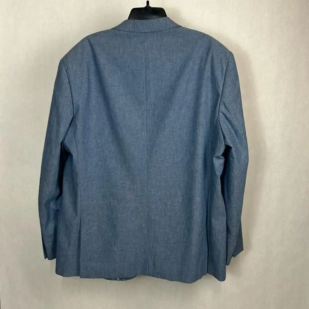 Crown & Ivy Mens Chambray Sport Coat Blazer Sz 48R Cotton Linen Blend Two Button